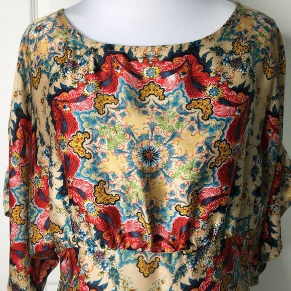 Anthropologie Kas New York Winterstar Boho Kaleidoscope Blouse Sz 2 Multicolor - Picture 2 of 15